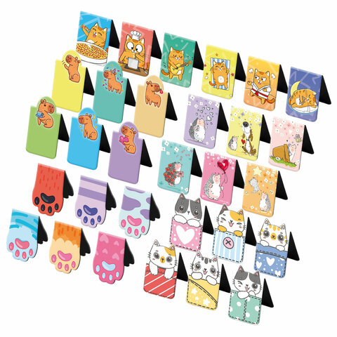 Закладки для книг МАГНИТНЫЕ, "ЯРКИЙ МИКС", набор 30 штук, 35x25 мм, FUNSTER, 116657