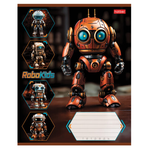 Тетрадь 18л. HATBER клетка, обложка картон, Робо (микс в спайке), 18Т5В1