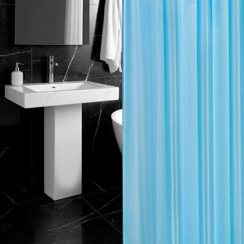 Шторка для ванной ПОЛИЭСТЕР, 180х200 см, кольца в комплекте, ГОЛУБОЙ БРИЛЛИАНТ, PRIMILA (ПРИМИЛА), 700096