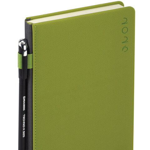 Ежедневник датированный 2026, А5, 138х213 мм, BRAUBERG "Essential", под кожу, держатель, зеленый, 117398