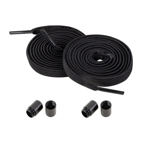 Шнурки плоские эластичные ЧЕРНЫЕ длина 100 см, ширина 8 мм, 2 капсулы, цвет черный, SHEGRA, 701708