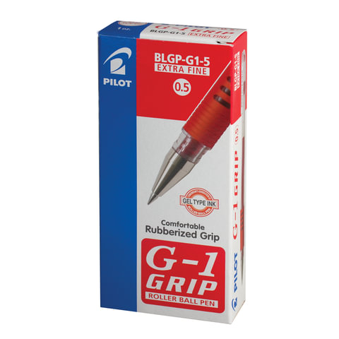 Ручка гелевая с грипом PILOT "G-1 Grip", КРАСНАЯ, корпус прозрачный, узел 0,5 мм, линия письма 0,3 мм, BLGP-G1-5, BLGP-G1-5 R