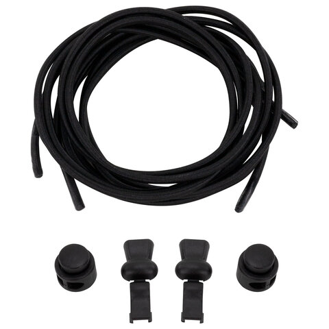 Шнурки круглые спортивные с фиксатором, 100 см, цвет ЧЕРНЫЙ, SHEGRA, 701721