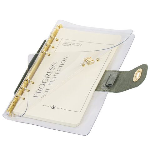 Блокнот А5 180x235 мм, BRAUBERG "Fabulous", гибкий, на кольцах, застежка, 80 л., оливковый, 116195