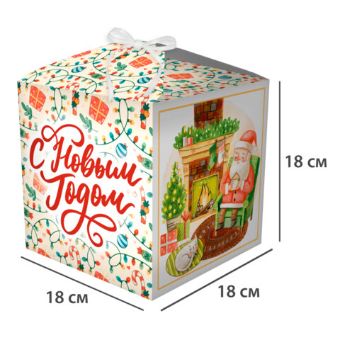 Коробка самосборная подарочная новогодняя, НАБОР №3, 4 шт., 18х18х18 см, ЗОЛОТАЯ СКАЗКА, 592825