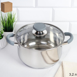 Кастрюля 3,2 лЭлиос / LB-S-1106-8B-3,2 /уп 1/ индукция/ ручки с силиконом/ Гофрокороб/ KISIGA