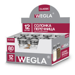 Солонка-перечница 80 мл, CLASSIC, баночка для специй, стекло/сталь, дисплей, WEGLA (ВЕГЛА), 700225