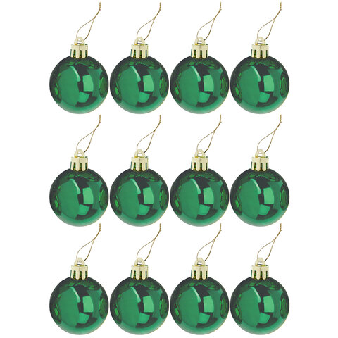 Шары ёлочные 12 шт., 4 см, "Solid Color", пластик, ЗЕЛЕНЫЕ, глянец, ЗОЛОТАЯ СКАЗКА, 591126