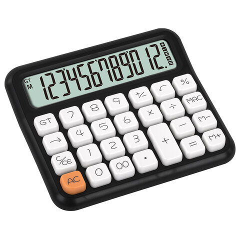Калькулятор настольный BRAUBERG KW-1000-BK (152x132 мм), 3D-кнопки, 12 разрядов, черный, 272956