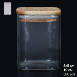 Банка квадратная бамбуковая крышка 500 мл диаметр 80/10 см / LCSC3701 /уп 120/