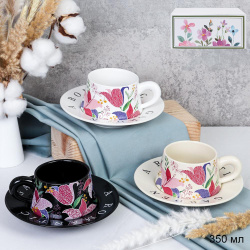 Чайная пара 350 мл 2 предмета / KL8008 /уп 40/ Цветы Колокольчик