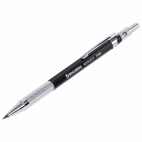 Карандаш механический цанговый 2 мм, HB, BRAUBERG "METALLIC X-20", металлические детали, 181976