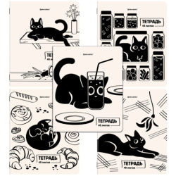 Тетради ДЭК А5 48 л. КОМПЛЕКТ 5 шт. BRAUBERG, скоба, клетка, TWIN-лак, "КОТ-НЕПОСЕДА", 404943