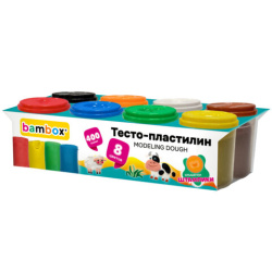 Тесто-пластилин для лепки СУПЕР ПЛАСТИЧНОЕ, 8 цветов, 400 г, крышки-штампики, BAMBOX (БАМБОКС), 107248