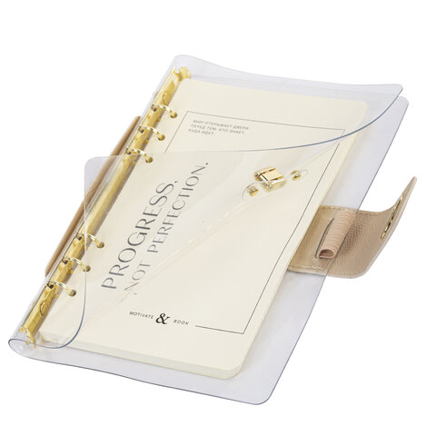 Блокнот А5 180x235 мм, BRAUBERG "Fabulous", гибкий, на кольцах, застежка, 80 л., бежевый, 116194