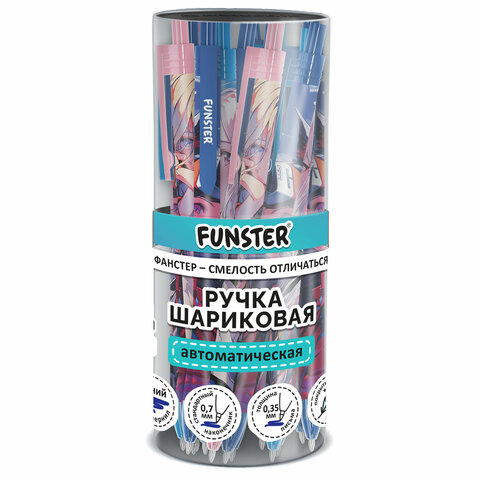 Ручка шариковая автоматическая с принтом FUNSTER "ANIME", корпус soft-touch, СИНЯЯ, пишущий узел 0,7 мм, линия письма 0,35 мм, 144406