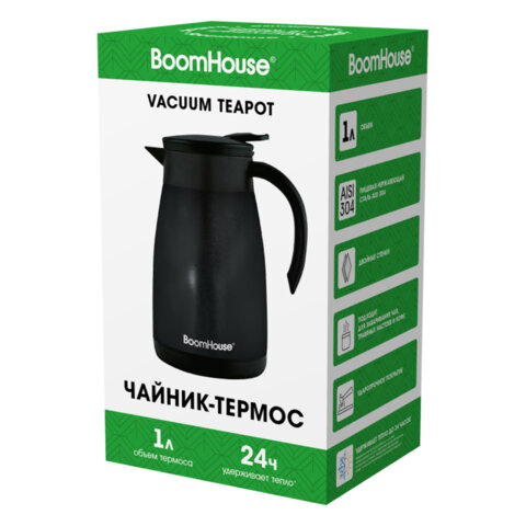 Чайник-термос 1 л, BOOMHOUSE (БумХаус) COFFEE BREAK, нержавеющая сталь SUS304, черный, ТЕРМОЧАЙНИК, 700328