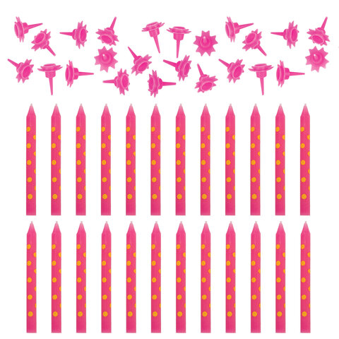 Набор свечей для торта 24 шт., 6 см, 24 держателя, розовые в горошек, ЗОЛОТАЯ СКАЗКА, в блистере, 591458