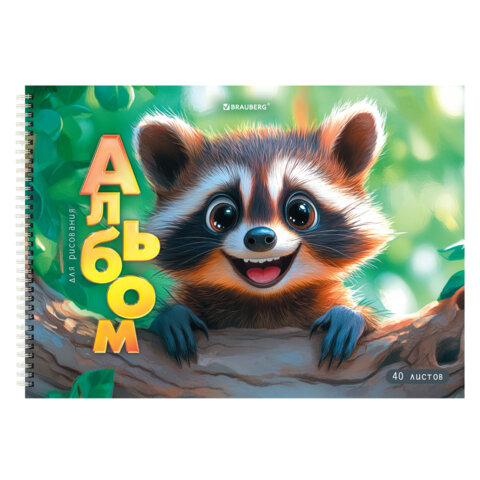 Альбомы для рисования ДЭК, А4, 40 л., КОМПЛЕКТ 2 шт., гребень, глянцевый лак, BRAUBERG, 200х290 мм, "Енотик", 107738