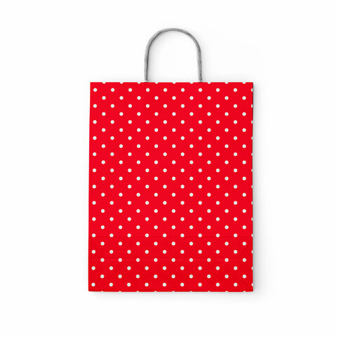 Крафт-пакет бумажный "Горох на красном" 22х12х25 см, с кручеными ручками, 100 г/м2, белый, 112979