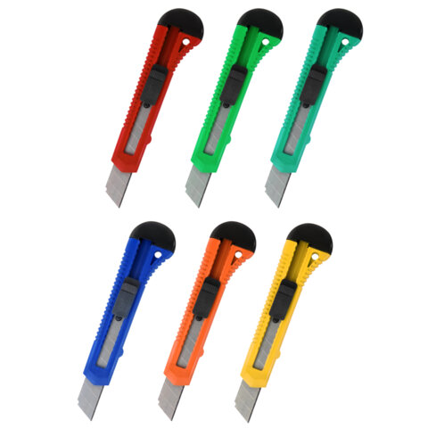 Нож канцелярский 18 мм КОМПЛЕКТ "5 шт. + 1 шт. В ПОДАРОК", фиксатор, блистер, STAFF EVERYDAY, 238770