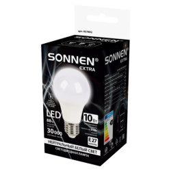 Лампа светодиодная SONNEN EXTRA, 10 (85) Вт, Е27, груша, нейтральный белый, 30000 ч, LED A60-10W-4000-Е27, 457892
