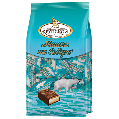 Конфеты глазированные ФАБРИКА ИМ. КРУПСКОЙ "Мишка на севере" с тертым миндалем, 200 г, 30573