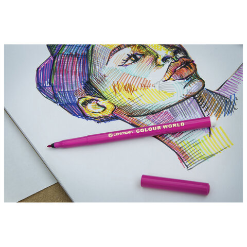 Фломастеры 24 ЦВЕТА CENTROPEN "Colour World", трехгранные, смываемые, вентилируемый колпачок, 7550/24TP, 775502484
