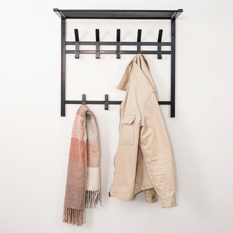 Вешалка настенная с полкой 2 яруса "Торонто-22", 585х670х270 мм, 9 крючков, металл, черная, ВСПТ22 Ч