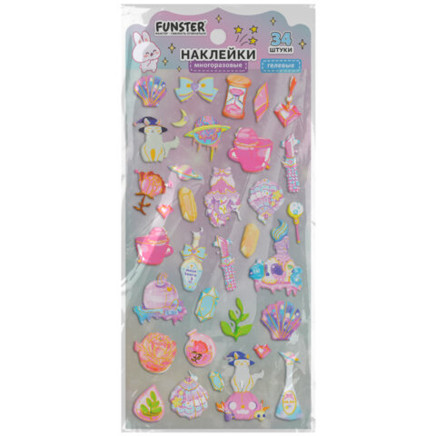 Наклейки гелевые "Акварельные мечты", 17,5х9 см, ассорти 6 видов, FUNSTER (ФАНСТЕР),666096