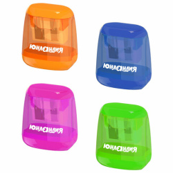 Точилка с контейнером для простых и утолщенных карандашей ЮНЛАНДИЯ "СУНДУЧОК", 2 отверстия, 272506