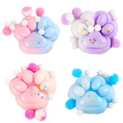 Игрушка-антистресс "ЦВЕТНАЯ КОШАЧЬЯ ЛАПКА С ПОМПОНАМИ", 7х6 см, ассорти 4 вида, дисплей, JOLLY JOT (ДЖОЛЛИ ДЖОТ), 665770