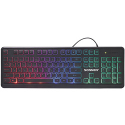 Клавиатура проводная USB, 104 клавиши, LED-подсветка, SONNEN K308, черная, 513947