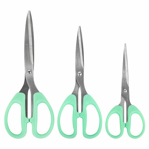 Ножницы BRAUBERG "CLASSIC PRO" 3 шт. (155, 185, 210 мм), мятные ручки, ВЫГОДНАЯ УПАКОВКА, 272979