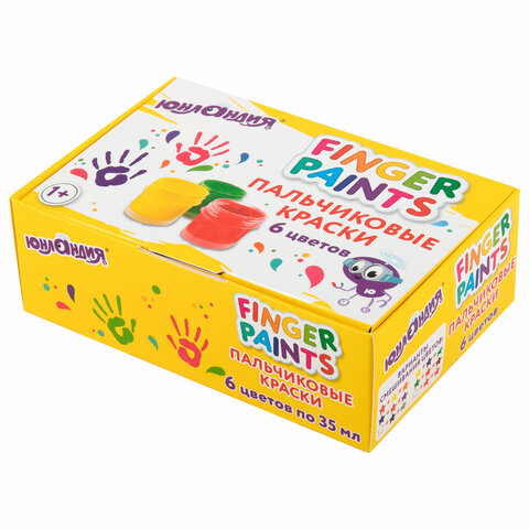 Краски пальчиковые для малышей от 1 года, классические цвета, 6 по 35 мл, ЮНЛАНДИЯ, 192567