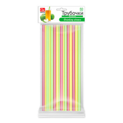 Трубочки для коктейлей прямые пластиковые 8х240 мм, цветные, КОМПЛЕКТ 50 шт., GRIFON, 105-103
