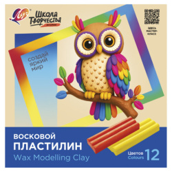 Пластилин мягкий ЛУЧ "Школа творчества", 12 цветов, 180 г, со стеком, картонная упаковка, 36С 2441-08