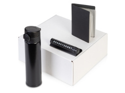 Подарочный набор «Premier» с термокружкой, парковочной визиткой и обложкой для документов, Цвет черный