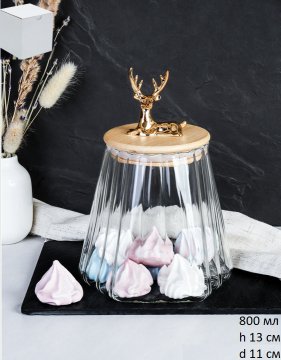 Банка для хранения бамбуковая крышка с фигуркой 800 мл 13х11 см / 7606 /уп 48/ новогодняя