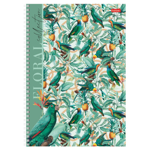 Тетрадь А4 80 л., HATBER, гребень, клетка, матовая ламинация, "Floral collection" (микс в спайке), 082972, 80Т4лВ1гр