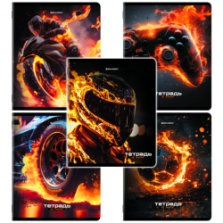 Тетради ДЭК А5 48 л. КОМПЛЕКТ 5 шт. BRAUBERG, скоба, клетка, глянцевый лак, "SPORTS", 404934