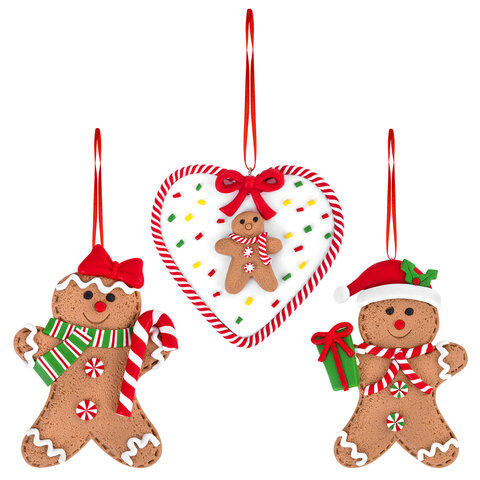 Украшение елочное (1 шт.) "Пряник", 12х9 см, полимерная глина, ассорти 3 дизайна, ЗОЛОТАЯ СКАЗКА, 592408