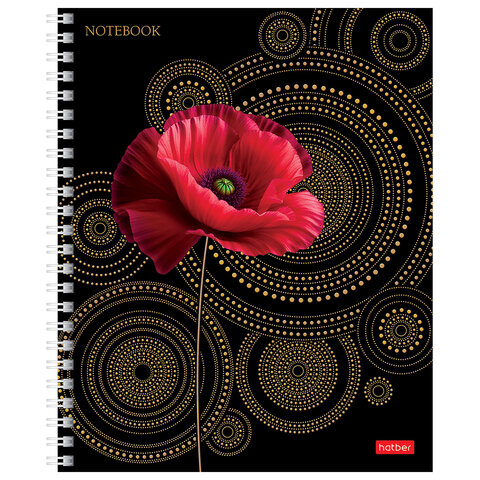 Тетрадь А5 96л. HATBER гребень, клетка, матовая ламинация, 3D фольга, Золотая гармони, 96Т5лофВ1гр