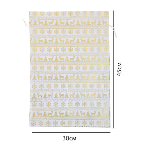 Подарочный мешок (1 шт.) новогодний, 30х45 см, "X-Mas Pattern", под лён, фольга, ЗОЛОТАЯ СКАЗКА, 592536