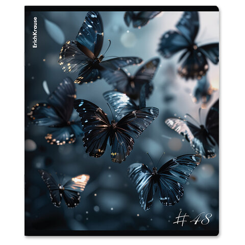 Тетрадь А5, 48 л., ERICH KRAUSE, скоба, клетка, матовая ламинация + УФ-лак, "Glass Butterflies" (микс в спайке), 63315