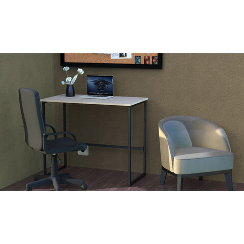 Стол BRABIX "SMART CD-020", 900х500х770 мм, ЛОФТ, металл/ЛДСП ясень шимо светлый, каркас черный, 641949