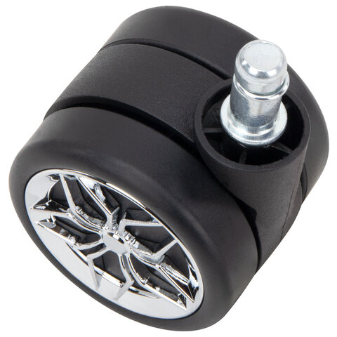 Колеса (ролики) BRABIX для кресла, прорезиненные, ХРОМ, КОМПЛЕКТ 5 шт., шток d 11 мм, черные, короб, 533088