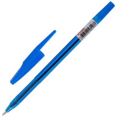 Ручка шариковая STAFF "Basic BP-66 BLUE", СИНЯЯ, корпус синий, узел 1 мм, линия письма 0,5 мм, 144454