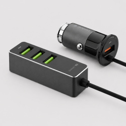 АЗУ 1 USB + 3 USB для пассажиров, QC 3.0, 7Аa, Цвет графит