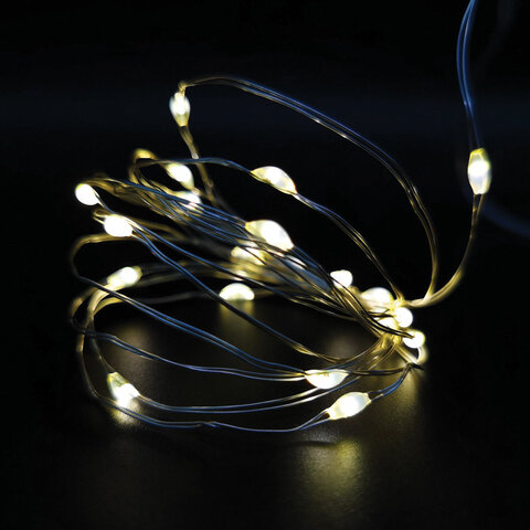 Электрогирлянда-нить комнатная "Роса" 2 м, 20 LED, теплый белый свет, на батарейках, ЗОЛОТАЯ СКАЗКА, 591931